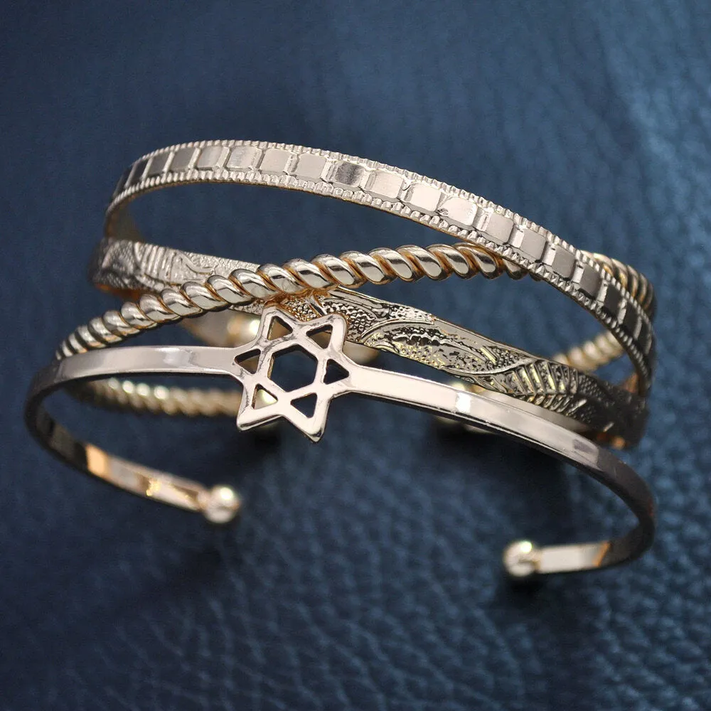 4 Pcs Trendy Creative Gold Opening Heart Star Moon Design Bangle Set Women Bracelet Jewelry