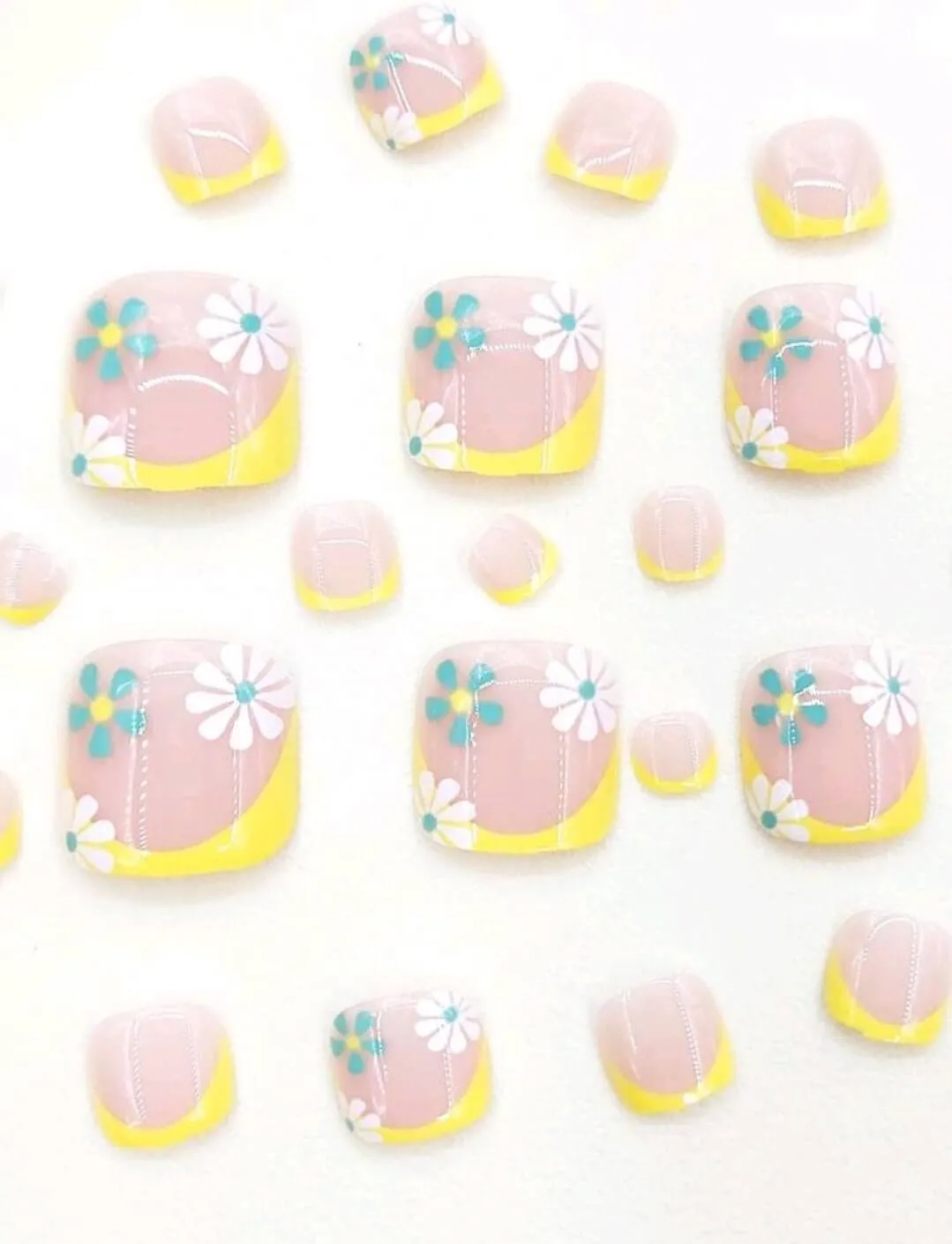 Beauty - Nails - toes - bright yellow floral
