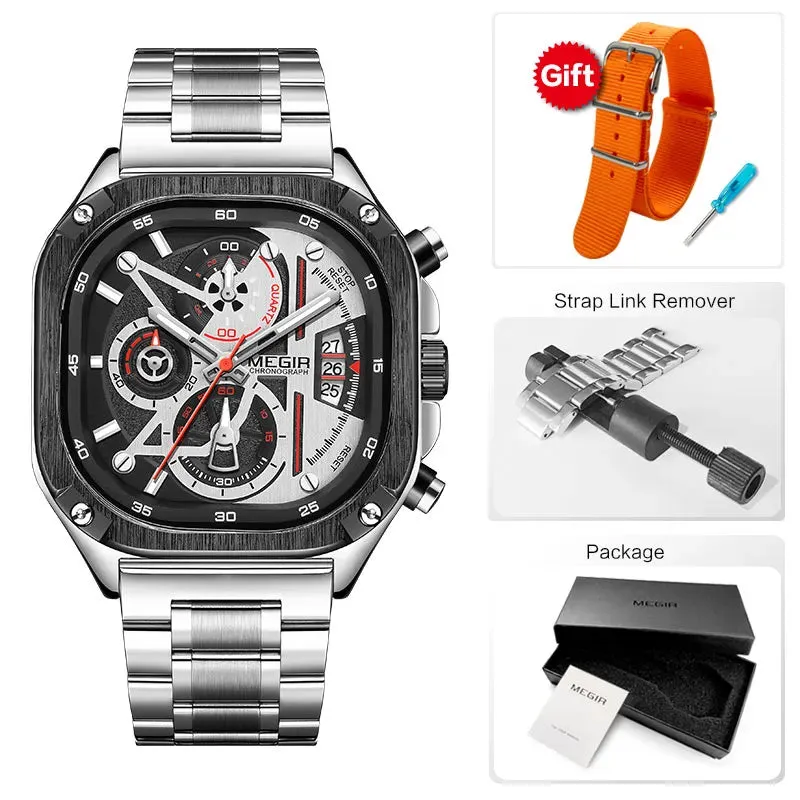 Black Quartz Watch Men Waterproof Square Dial Wristwatch