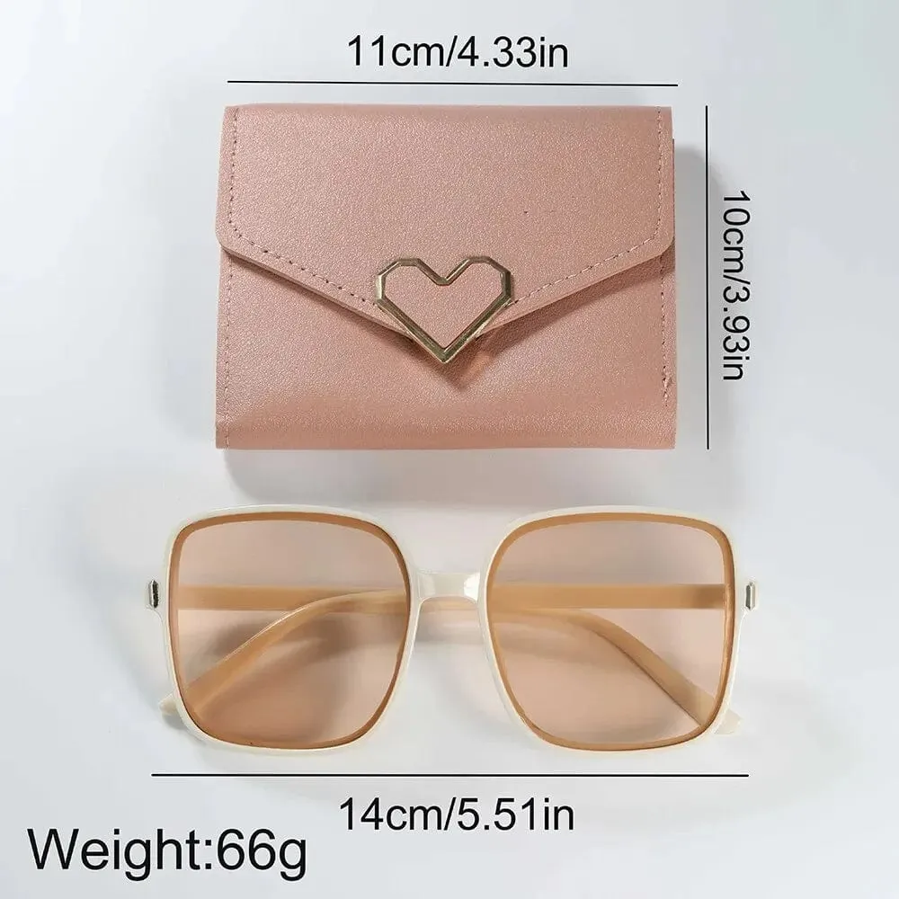 Casual Leather Quartz Wristwatch 3PCS Set for Women with Heart Bow Design Ladies' Glasses Sunglasses Clock