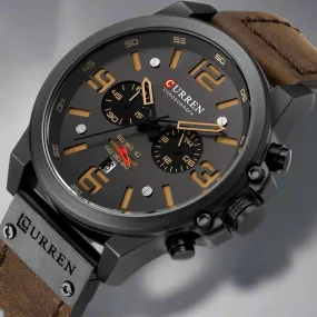 CURREN Watches Men’s Waterproof Sport Wrist Watch Chronograph Military Genuine Leather Relogio Masculino