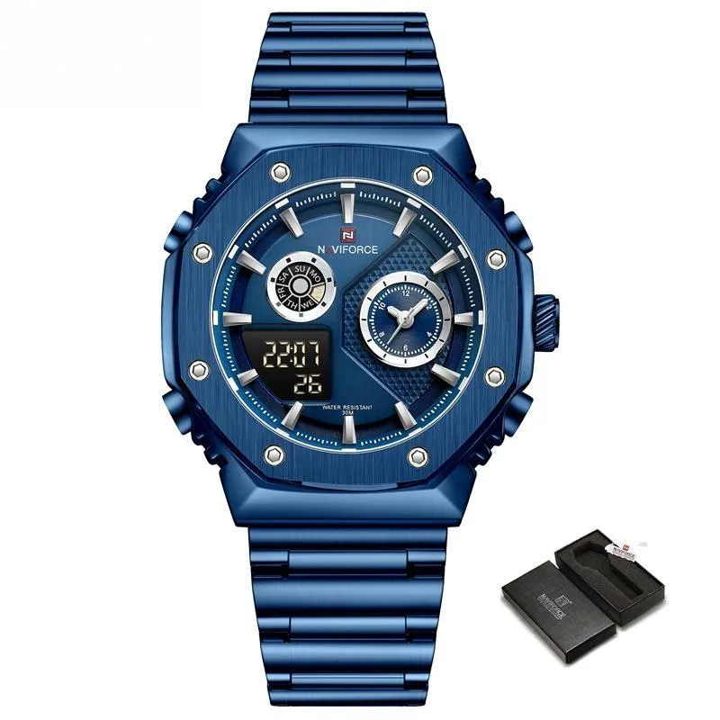 Men's Watch Fashion Waterproof Stainless Steel Quartz Wristwatches Multifunctional Analog Alarm Clock