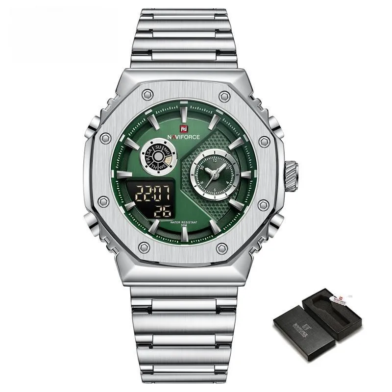 Men's Watch Fashion Waterproof Stainless Steel Quartz Wristwatches Multifunctional Analog Alarm Clock