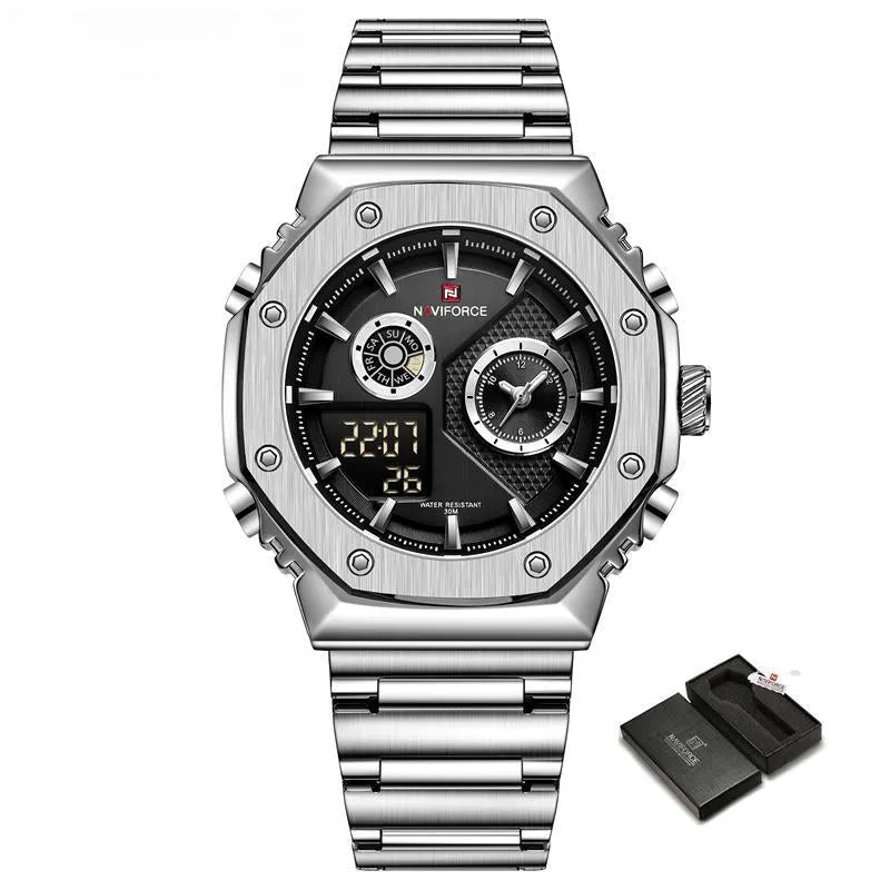Men's Watch Fashion Waterproof Stainless Steel Quartz Wristwatches Multifunctional Analog Alarm Clock
