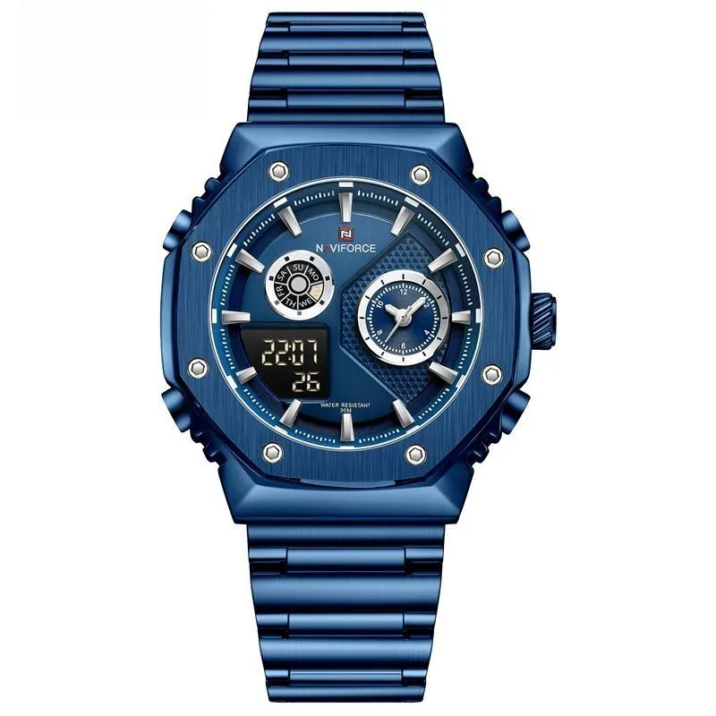 Men's Watch Fashion Waterproof Stainless Steel Quartz Wristwatches Multifunctional Analog Alarm Clock