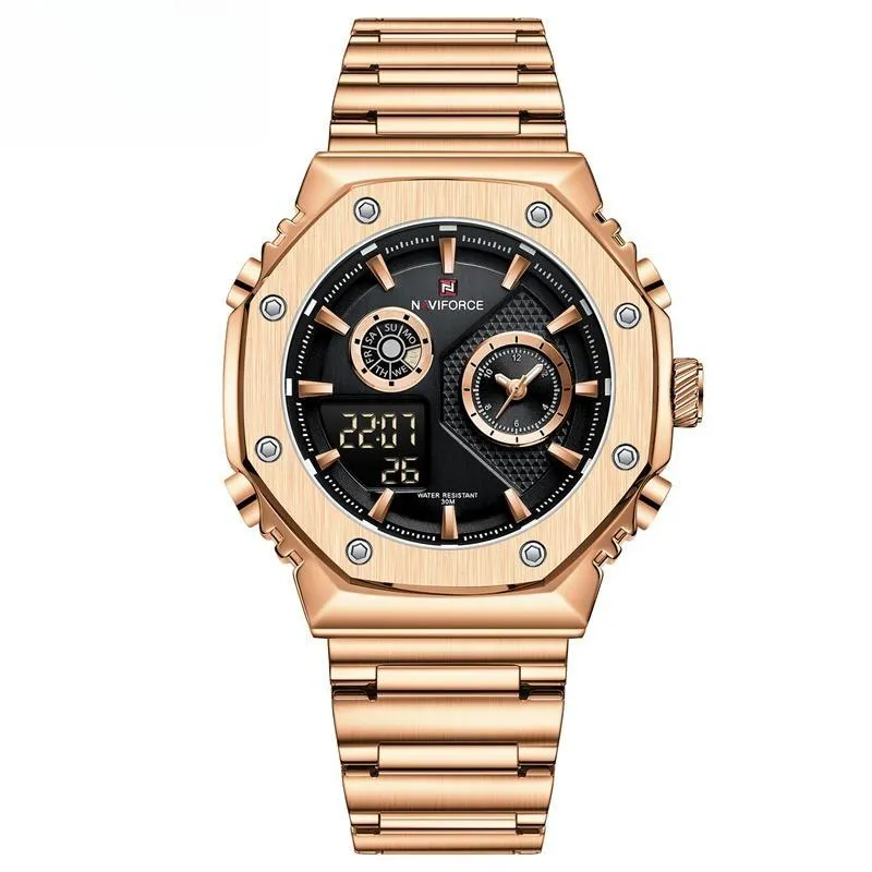 Men's Watch Fashion Waterproof Stainless Steel Quartz Wristwatches Multifunctional Analog Alarm Clock