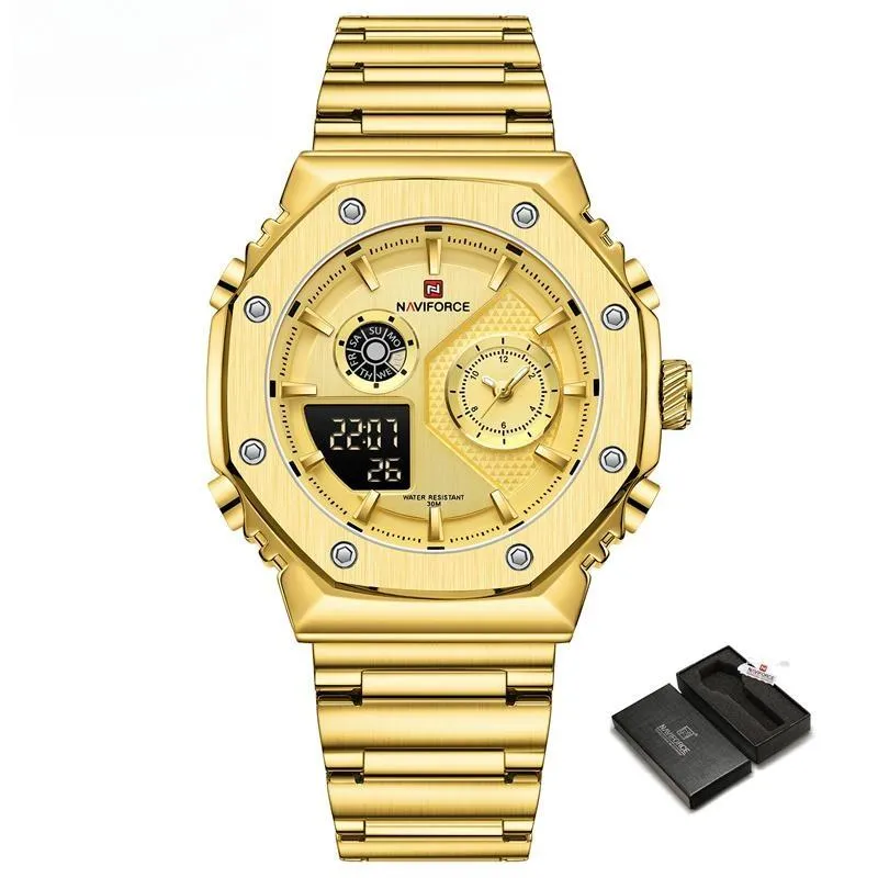 Men's Watch Fashion Waterproof Stainless Steel Quartz Wristwatches Multifunctional Analog Alarm Clock