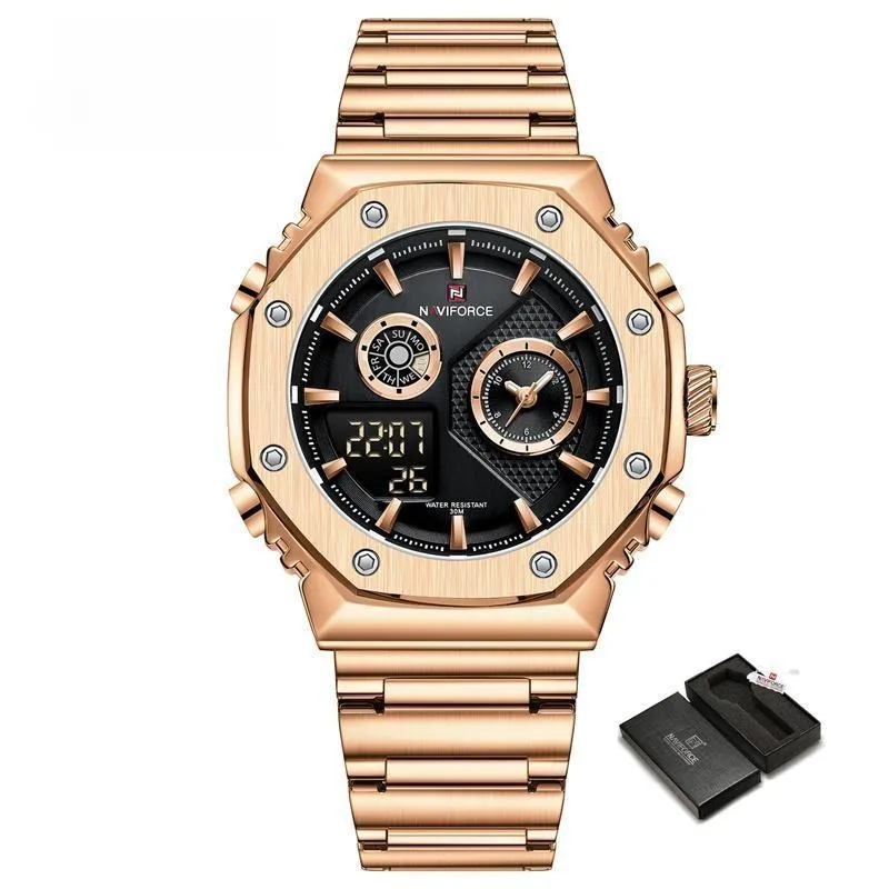 Men's Watch Fashion Waterproof Stainless Steel Quartz Wristwatches Multifunctional Analog Alarm Clock