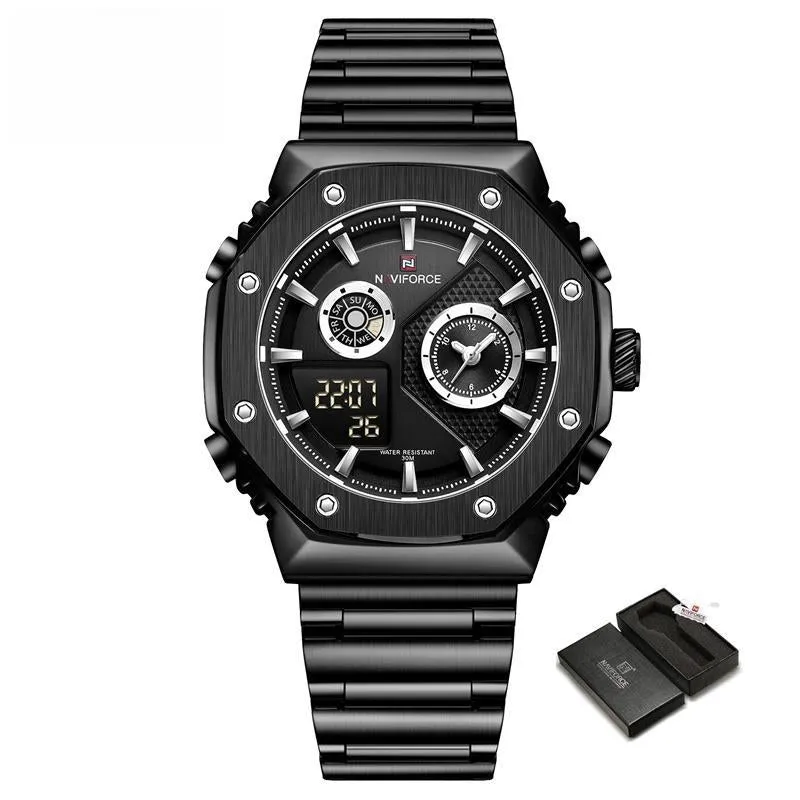 Men's Watch Fashion Waterproof Stainless Steel Quartz Wristwatches Multifunctional Analog Alarm Clock