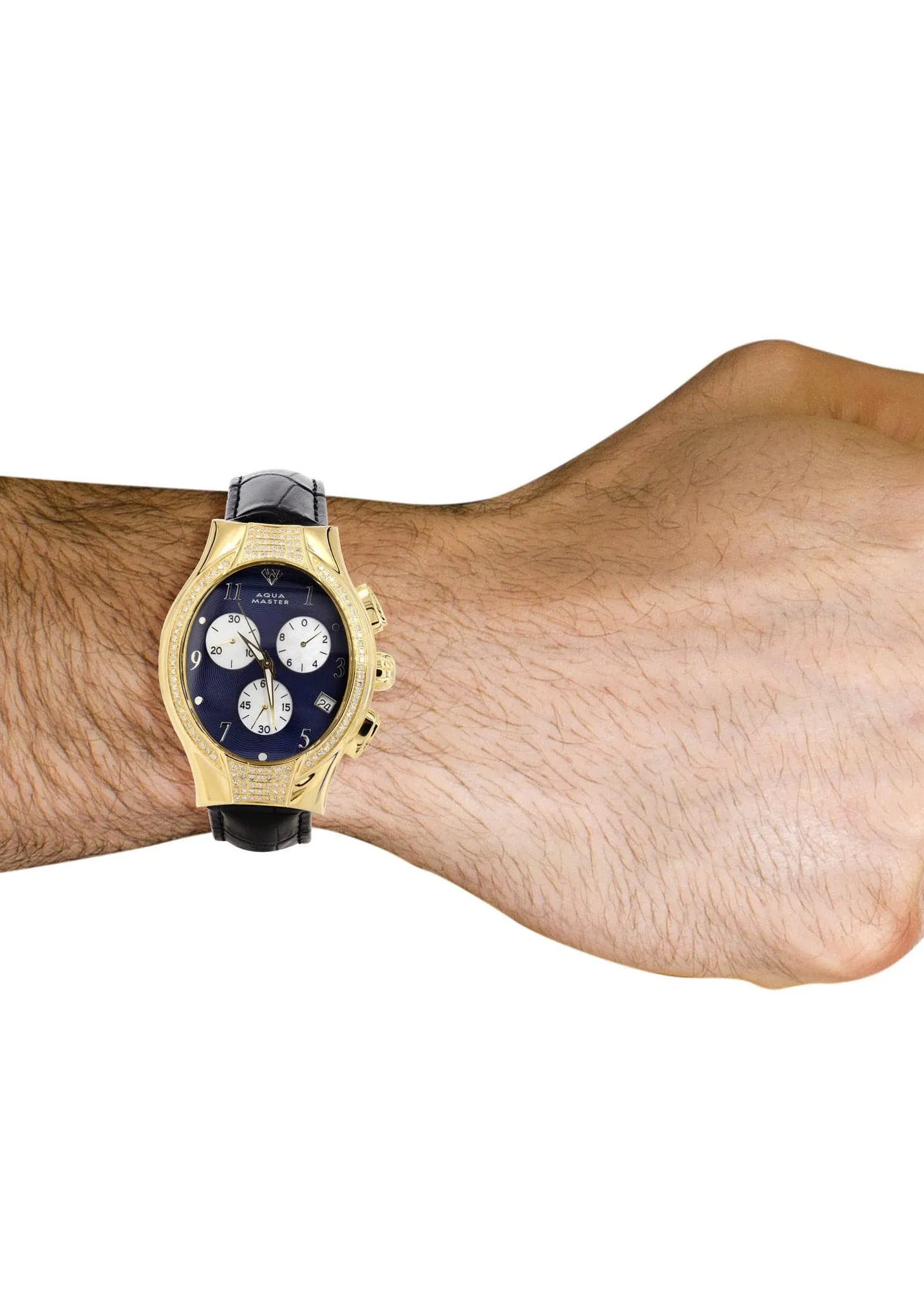 Mens Yellow Gold Tone Diamond Watch | Appx. 1.5 Carats