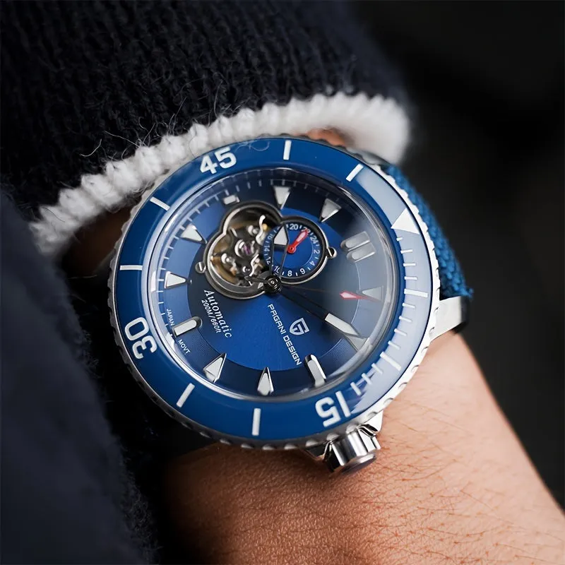 PAGANI DESIGN Men's Watch Fully Automatic Mechanical Watch Stainless Steel Skeleton Movement Luminous Fashion Watch
