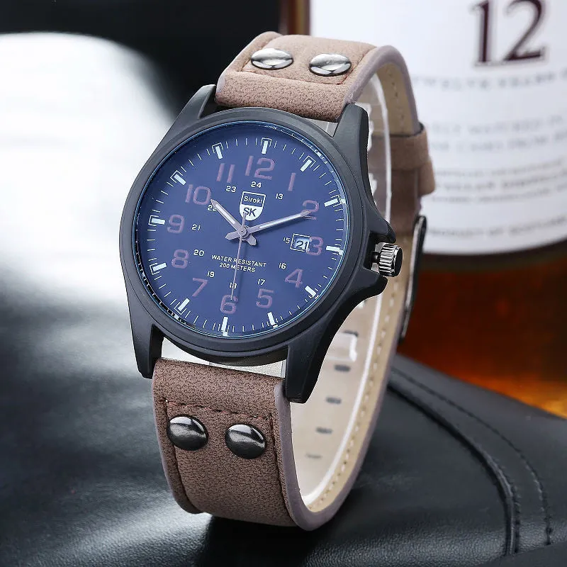 Relogio Hombre Luxury Famous Double Buckle Design Brand sports Men Watch Quartz Wristwatches quality Scrub leather army watches