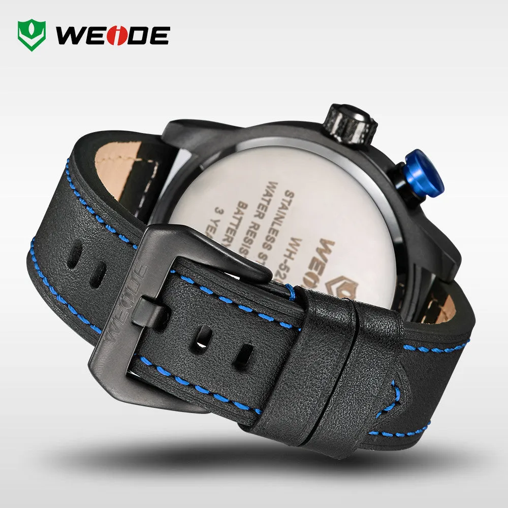 WEIDE New Men Watch Genuine Leather Band Fashion Casual Sports Design Luxury Quartz Watches Men 30m Waterproof Men Watches